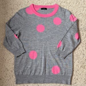 J. Crew Gray Sweater with Pink Polka Dots. 3/4 sleeves. Size S.
